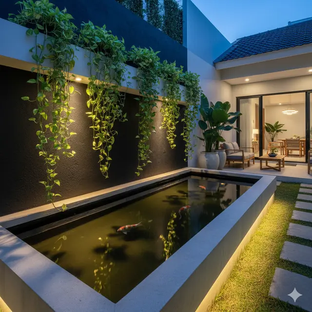 7 Desain Kolam Ikan Minimalis dengan Tanaman Air dan Pencahayaan LED, Bikin Taman Rumah Makin Hidup