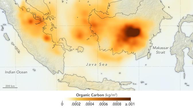 Peta kebakaran hutan di Kalimantan dan Sumatera (Foto: Nasa)