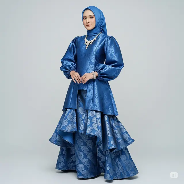 Gamis Kombinasi Brokat Lengan Balon. Foto: Gemini