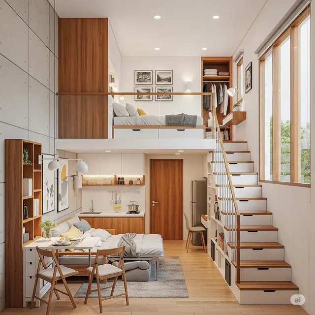 Rumah Kecil dengan Furnitur Multifungsi