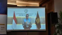 Menteri Perhubungan Budi Karya Sumadi di Konferensi Pers ITS APF 2024, di Jakarta Convention Center, Selasa (21/5/2024). (Arief/Liputan6.com)