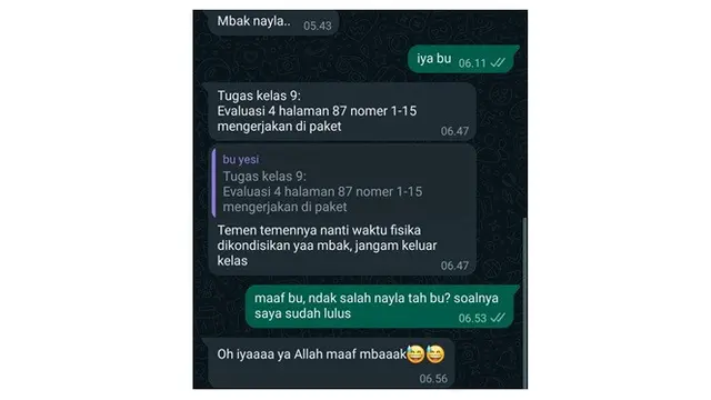 6 Chat Guru Tagih Tugas ke Murid yang Sudah Lulus Ini Bikin Tepuk Jidat