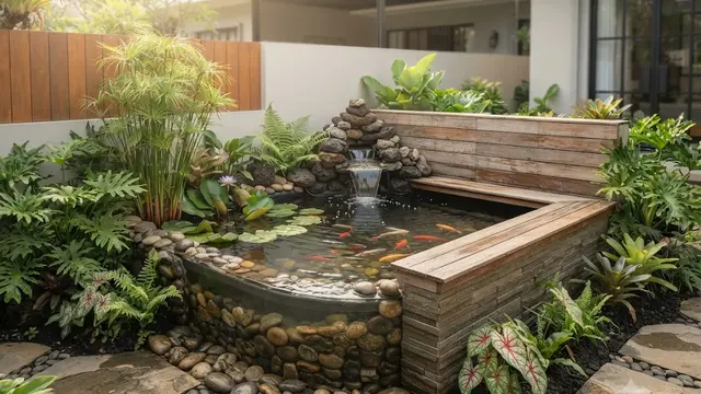 Kolam dari Bak Plastik dengan Air Terjun Mini