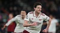 Selebrasi Declan Rice usai mencetak gol di laga Bournemouth vs Arsenal di pekan ke-20 Liga Inggris 2025/2026 di Vitality Stadium, Minggu (04/01/2026) dini hari WIB. (AP Photo/Alastair Grant)