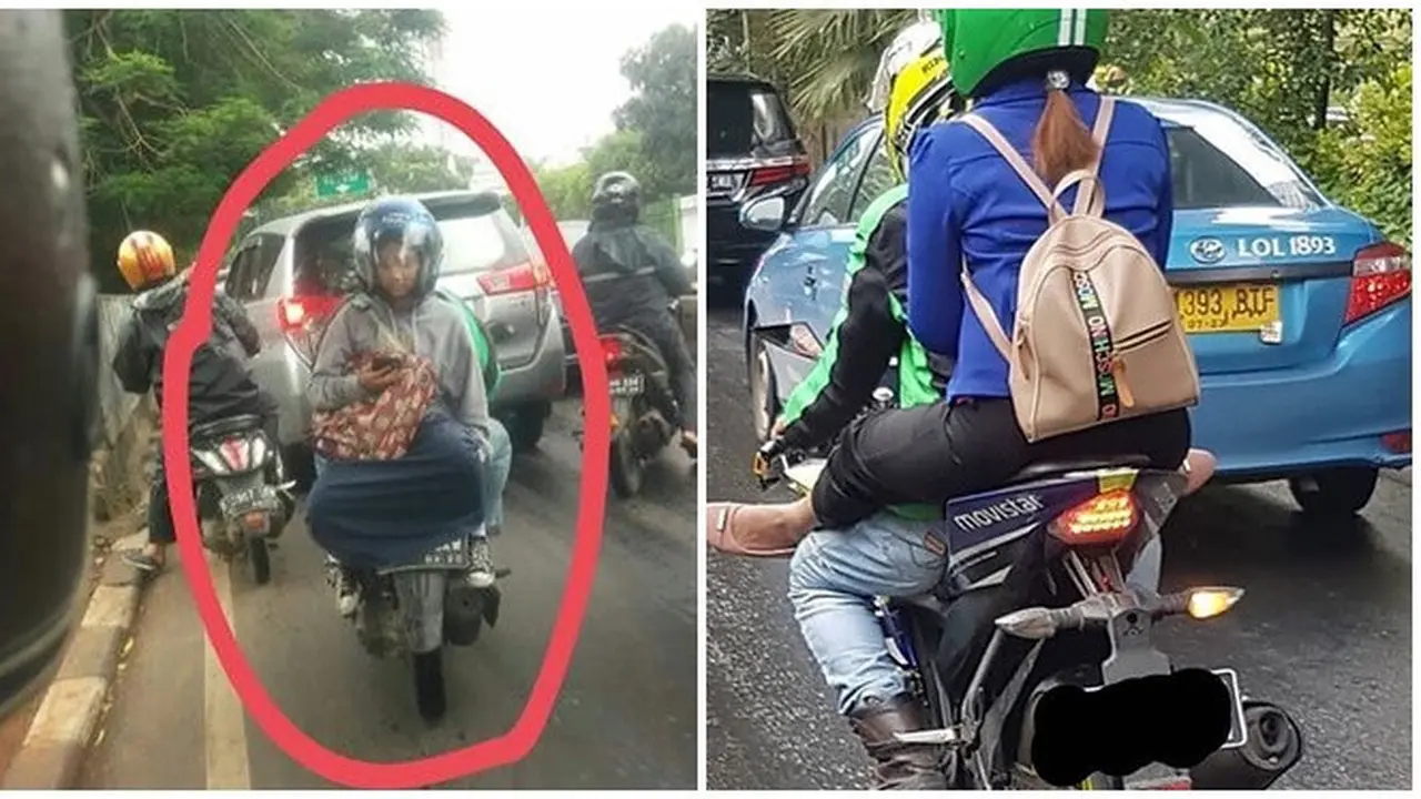 Gaya Duduk Penumpang Ojek Online Ini Nyeleneh dan Kocak Banget