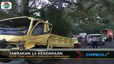 Diduga akibat rem blong satu unit truk boks menabrak kendaraan yang sedang mengantre sehingga terjadi tabrakan beruntun