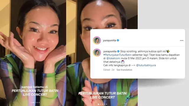 Yura Yunita sampaikan rasa bahagia menjelang konser Pertunjukan Tutur Batin di Instagram.