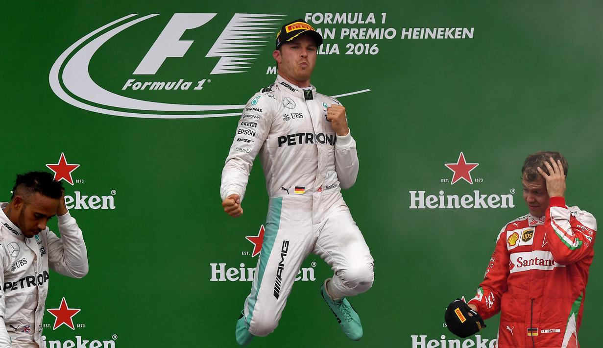Pebalap Mercedes, Nico Rosberg, menjadi juara dalam balapan F1 GP Italia di Sirkuit Monza, Italia, Minggu (4/9/2016). (Bola.com/Twitter/F1)