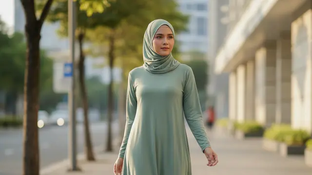 Gamis Warna Sage Green Elegan