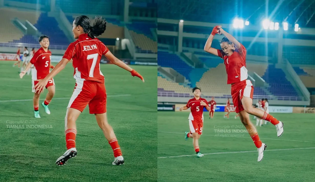 Jazlyn Kayla Azkha menjadi nama lain yang tak kalah tajam. Ia berhasil mencetak dua gol (20' dan 26') pada laga tersebut. (@TimnasIndonesia)
