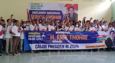 Ojol di Kota Malang deklarasi dukungan ke Erick Thohir capres 2024. (Dian Kurniawan/Liputan6.com)