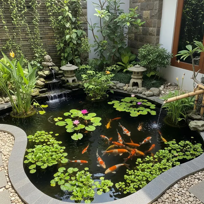 6 Desain Kolam Ikan Ramah Anak dengan Sudut Membulat dan Pagar Alami