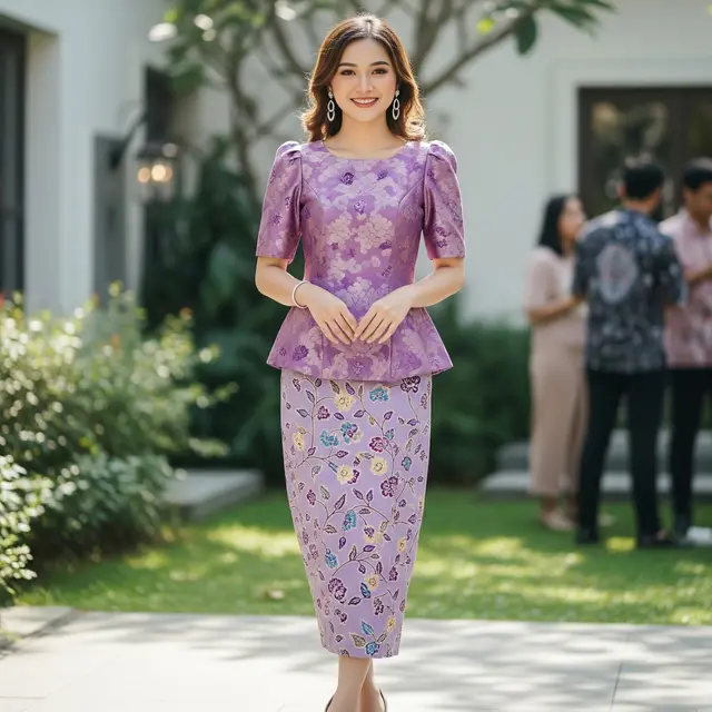 Model Kombinasi Warna Atasan Brokat dan Bawahan Batik (Image by Gemini AI)