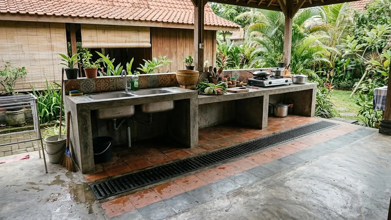 Model Saluran Air untuk Dapur Semi Outdoor agar Cepat Kering