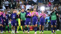 Para pemain Jerman merayakan kemenangan usai pertandingan persahabatan internasional melawan Yunani di Moenchengladbach, Jerman, pada 7 Juni 2024. (Uwe KRAFT/AFP)