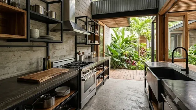 Dapur Industrial Semi Outdoor dengan Lantai Semen Kasar