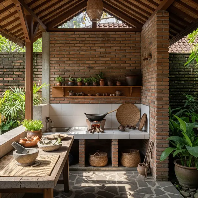 Model Dapur Semi Outdoor yang Cocok untuk Rumah Kampung (AI)