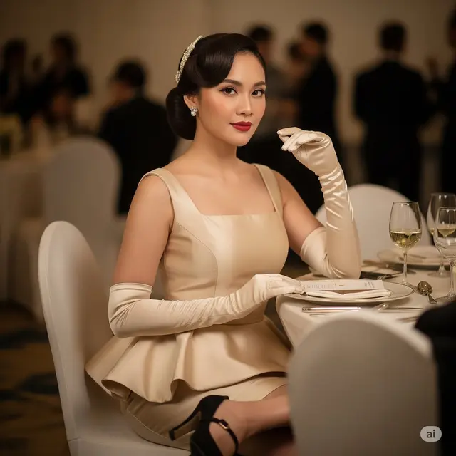 Inspirasi Dress Pesta Peplum High Waist Satin. Foto: Gemini