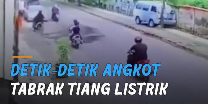 VIDEO: Detik-Detik Angkot Tabrak Tiang Listrik Hindari Mobil Keluar dari Gang