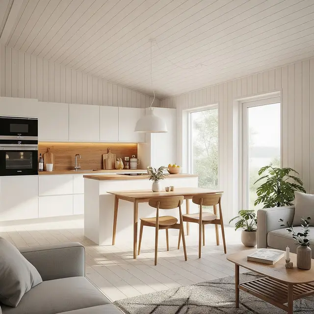 Desain Rumah Kecil Type 45 Skandinavian 1 Lantai dengan Dapur Terbuka (Image by Gemini AI)