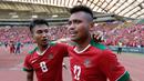 Pemain timnas Indonesia, Saddil Ramdani, menangis saat merayakan kemenangan Indonesia atas Kamboja di Stadion Shah Alam, Selangor, Kamis, (24/8/2017). Indonesia menang 2-0 atas Kamboja. (Bola.com/Vitalis Yogi Trisna)