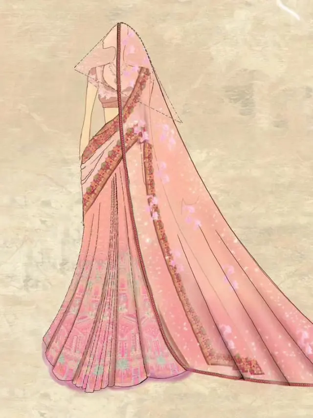Detail Busana Sari khas Tradisi India yang Dikenakan Radhika Merchant. [@taruntahiliani/@josephradhik/@storiesbyjosephradhik]