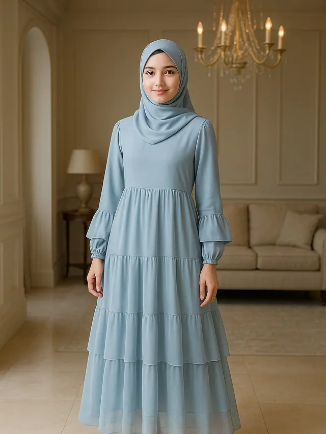 Model Gamis Biru Muda Terbaru 2025 yang Kasual