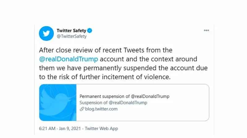 Twitter Akhirnya Bekukan Akun Donald Trump secara Permanen