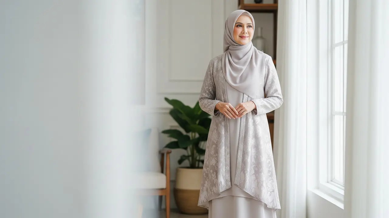 Model Gamis Blazer Brokat yang Minimalis tapi Tetap Mewah untuk Wanita 50 Tahun