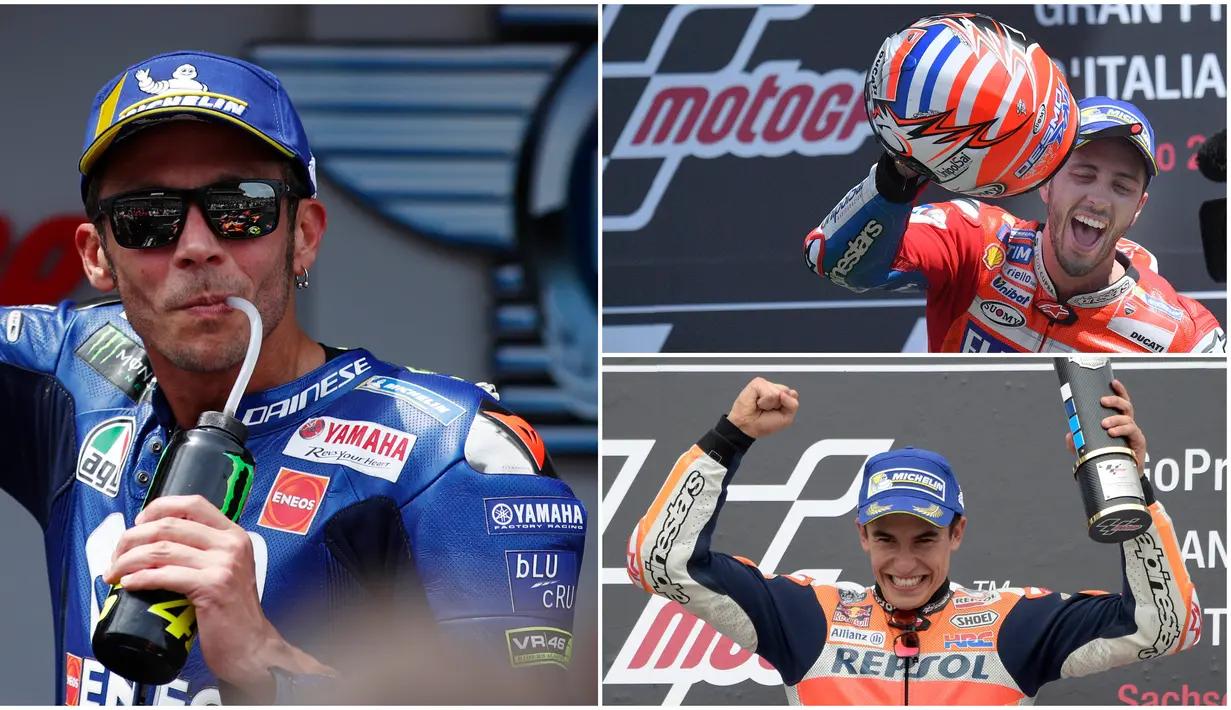 Berikut ini para pebalap MotoGP yang mempunyai Follower terbanyak di Instagram. Posisi teratas dikuasai oleh Valentino Rossi dan Marc Marquez menempel di posisi ke dua. (Foto Kolase AP dan AFP)