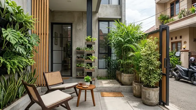 Desain Teras Rumah untuk Rumah yang Berhadapan Langsung dengan Tetangga (AI Generated)