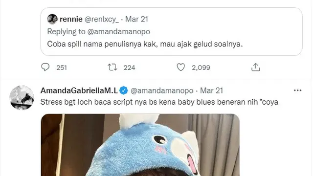 Amanda Manopo stres dengan alur cerita Ikatan Cinta (Foto tangkapan layar Twitter @amandamanopo)