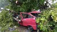 Arifin (43), menjadi korban angin puting beliung. Mobil Daihatsu Zebra yang dikemudikannya ringsek tertimpa pohon tumbang di Jalan Siliwangi, Kota Bogor, Kamis (6/12/2018) sore.