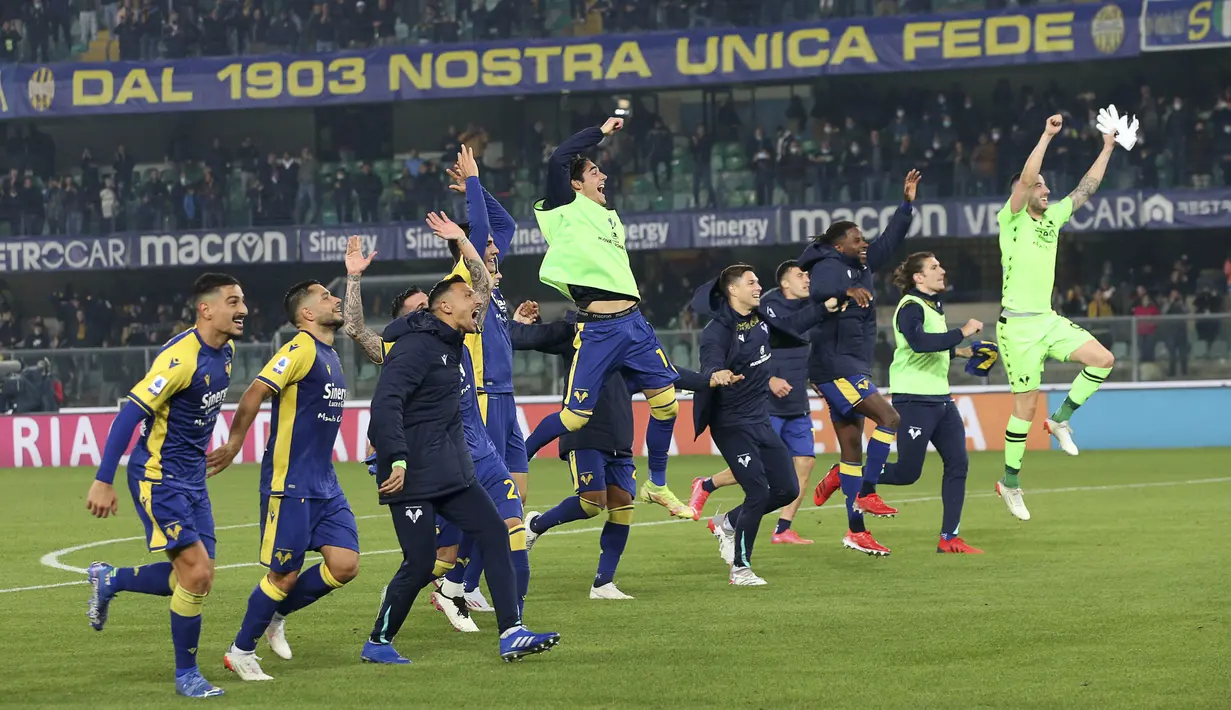Berkat hasil ini, Juventus terpuruk di peringkat ke-9 klasemen sementara Serie A dengan 15 poin. Adapun Verona berada di posisi delapan dengan poin yang sama. (Paola Garbuio/LaPresse via AP)