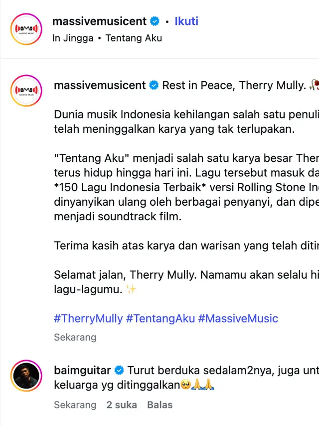 Therry Mully meninggal dunia. (Foto: Dok. Instagram @massivemusicent)
