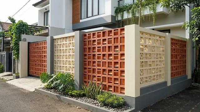 Model Pagar Roster Warna Terakota dan Krem yang Cocok untuk Rumah Minimalis