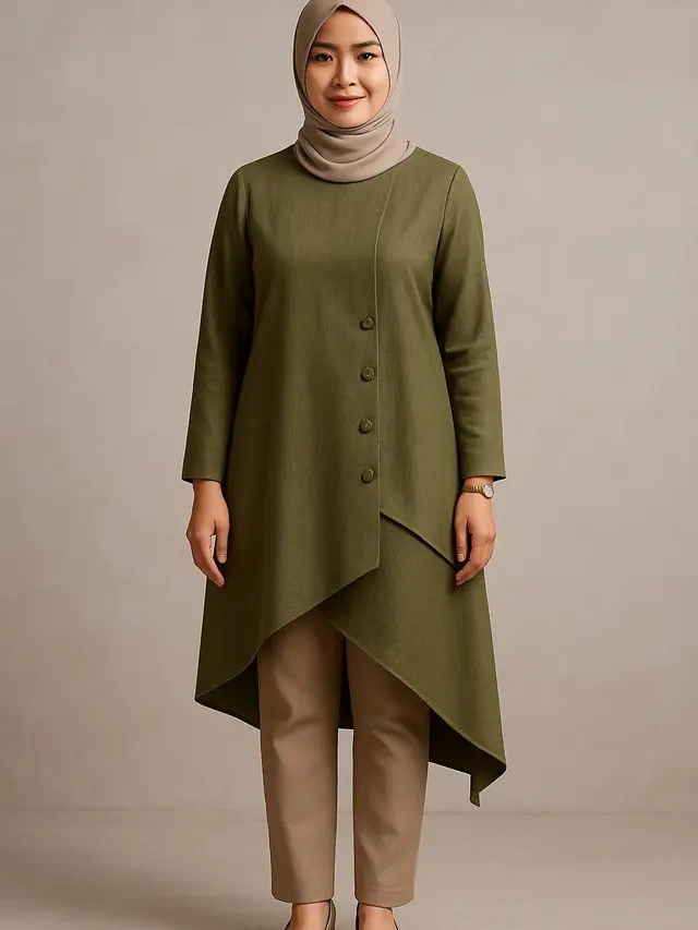 Baju Tunik Kantor Berjilbab Modern 2025 (Foto: ChatGPT)