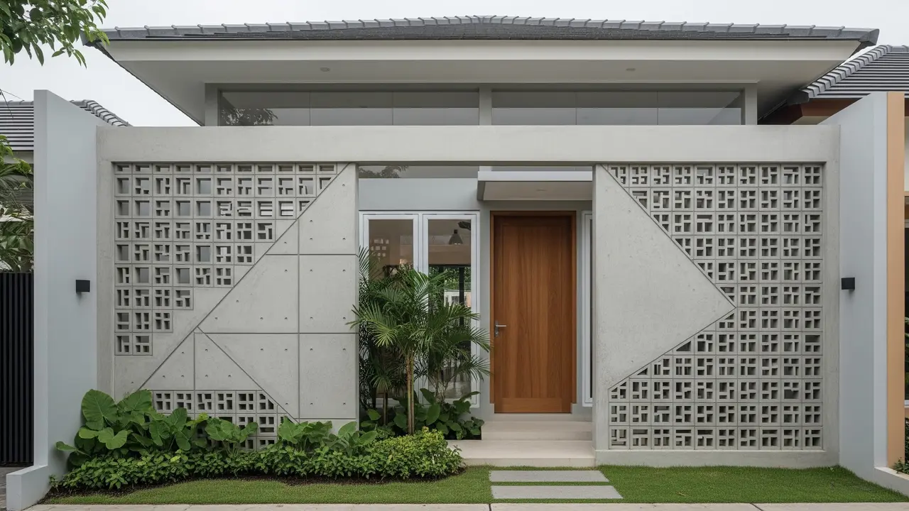 Model Depan Rumah Coran dengan Dinding Setengah Terbuka