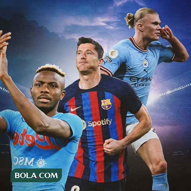 Ilustrasi - Erling Haaland, Robert Lewandowski, Victor Osimhen