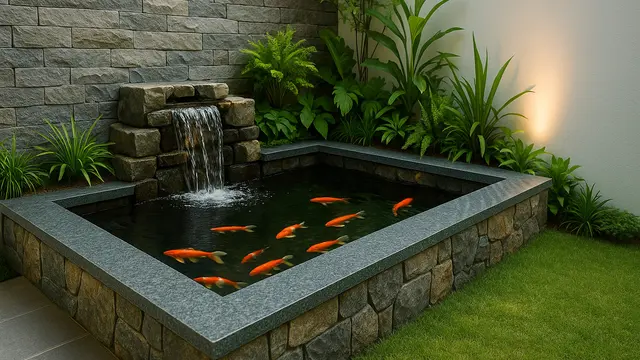 Gambar Kolam Ikan di Sudut Rumah Minimalis