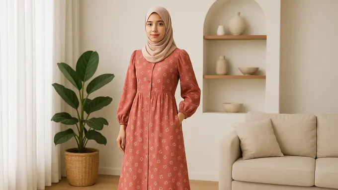 7 Model Gamis Motif Bunga yang Memikat Hati, Tampilan Gaya Feminin Tapi Stylish