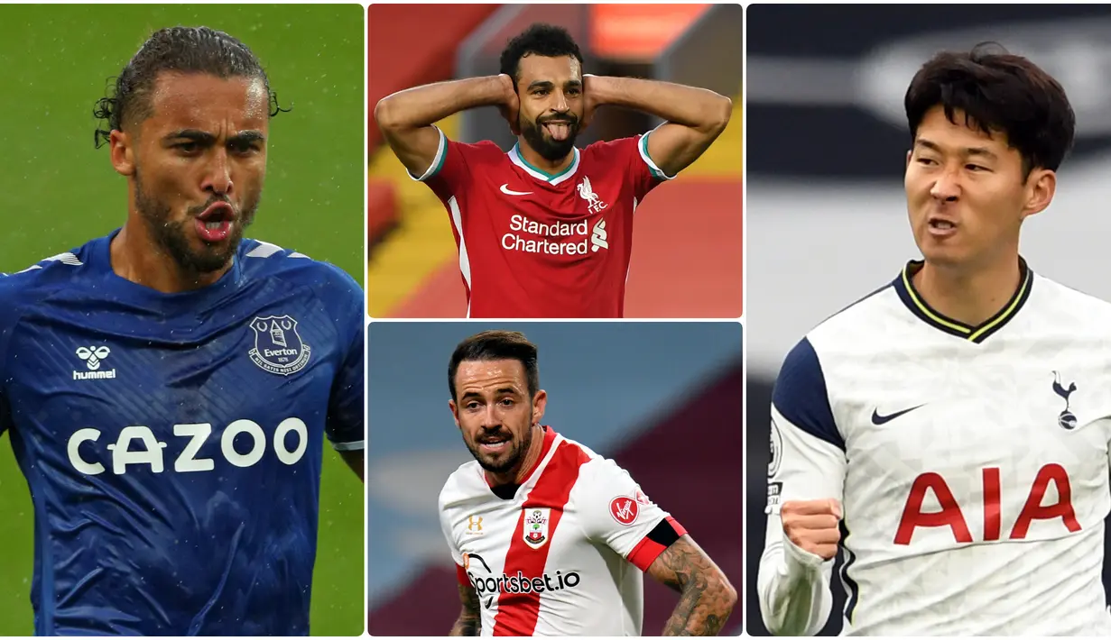 Penyerang Tottenham Hotspurs, Son Heung-min, bersaing ketat dengan striker Everton, Dominic Calvert-Lewin, dalam raihan jumlah gol di pekan kelima Liga Inggris 2020/2021. Berikut top skor sementara Liga Inggris hingga pekan kelima musim ini. (kolase foto AFP)