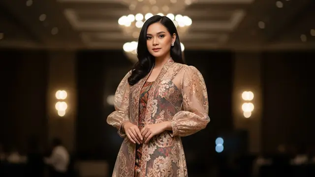 Tunik Brokat Lengan Bishop Transparan