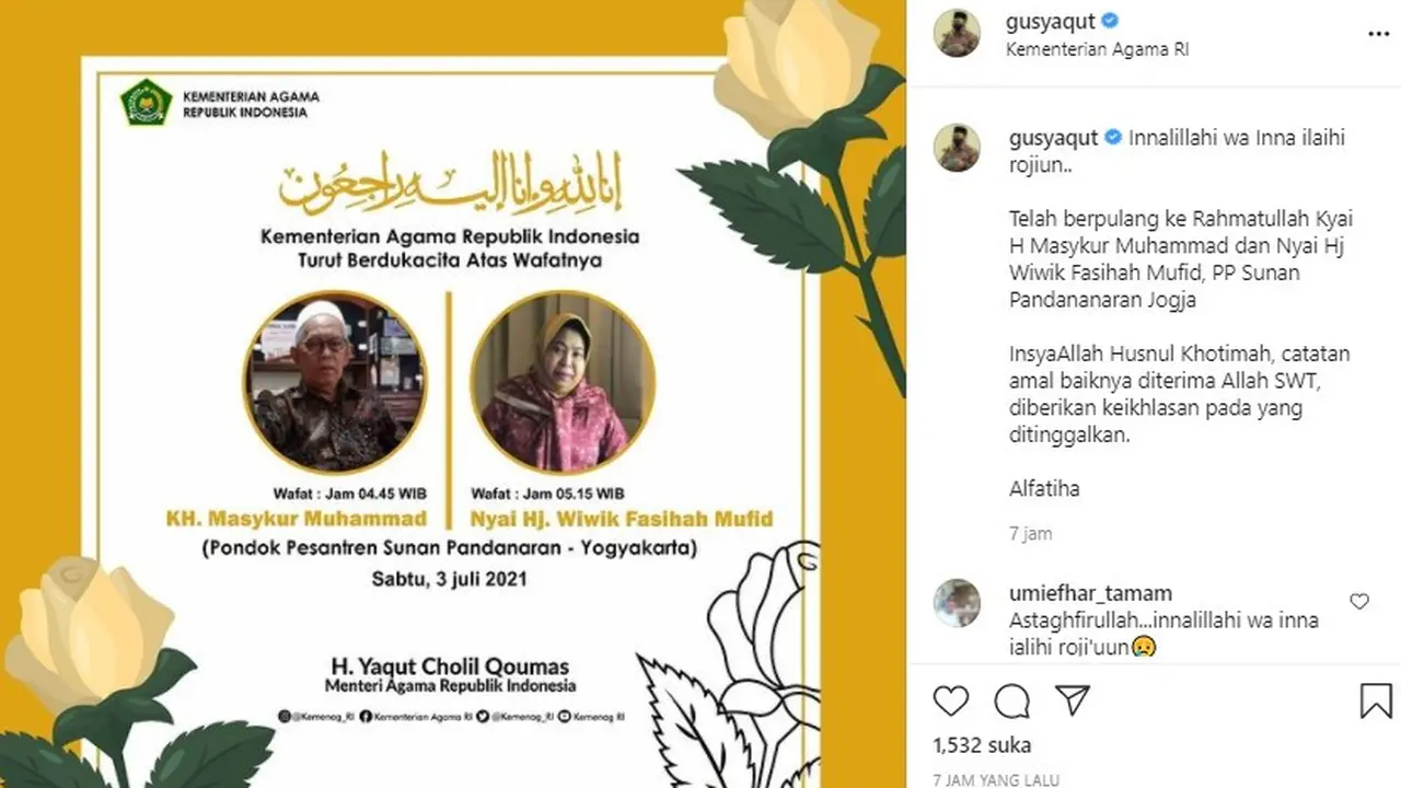 Pengasuh Ponpes Sunan Pandanaran KH Masykur Muhammad dan Nyai Hj Wiwik Fasihah Mufid wafat