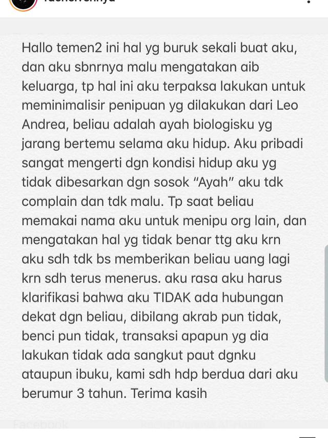 Unggahan Rachel Vennya. (Foto: Instagram @rachelvennya)