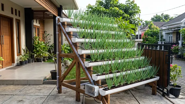 Model Teras dengan Daun Bawang dalam Talang PVC
