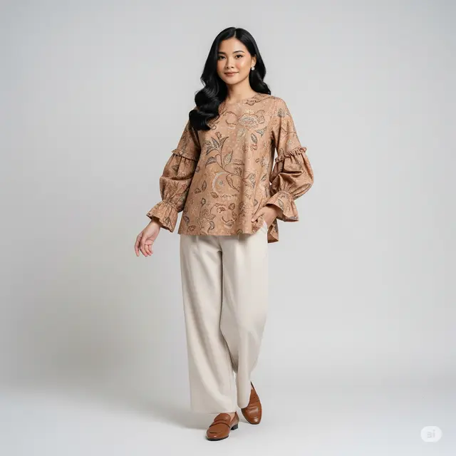 8 Model Atasan Batik Wanita Lengan Balon yang Trendy dan Elegan