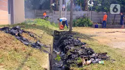 Warga Perumahan Citayam Village saat melakukan kerja bakti di Bojonggede, Kab. Bogor, Sabtu (14/12/2019). Seekor anak ular kobra itu berhasil ditemukan warga yang kerja bakti untuk membersihkan lingkungan sekaligus melakukan penyisiran pencarian induk ular kobra (merdeka.com/Magang/Muhammad Fayyadh)
