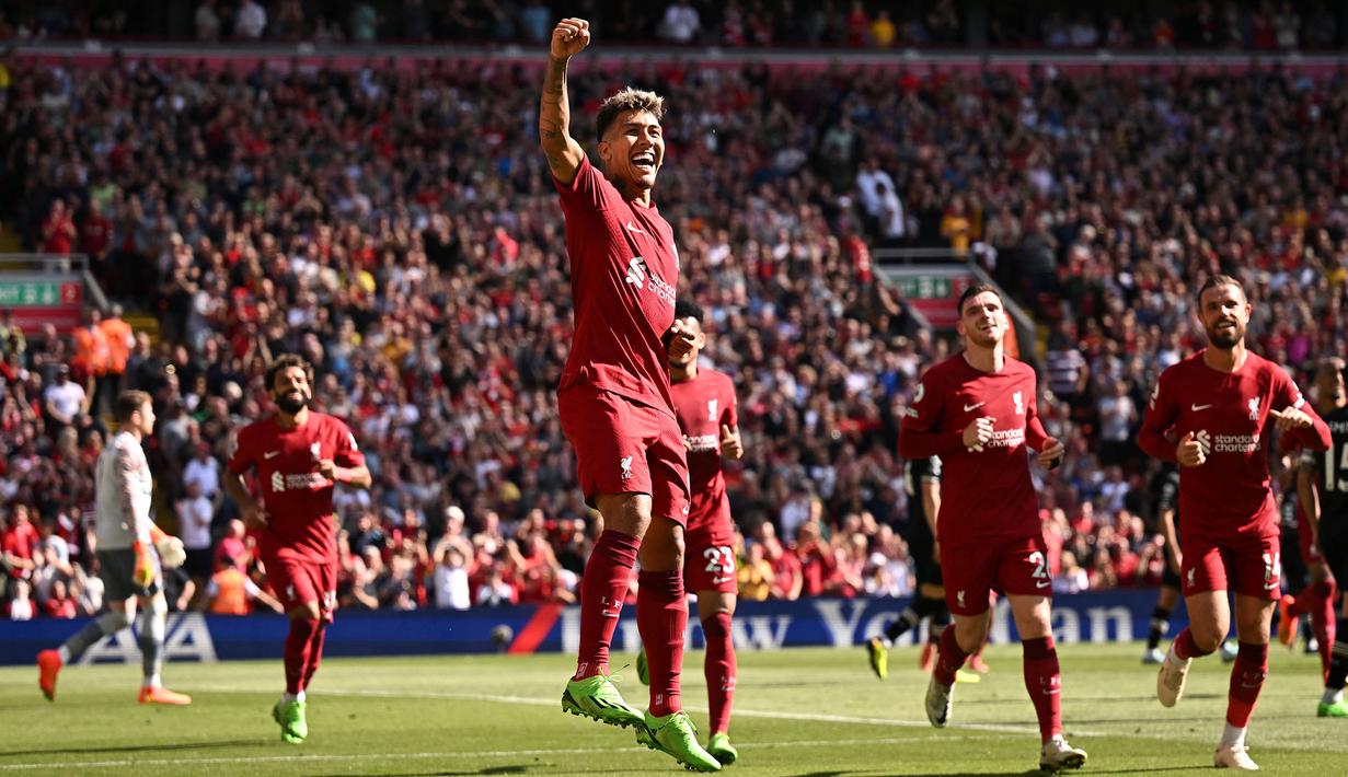 Liverpool akhirnya berhasil memetik kemenangan perdananya saat berjumpa Bournemouth pada pekan keempat Liga Inggris, Minggu (27/08/2022) malam WIB. (AFP/Oli Scarff)