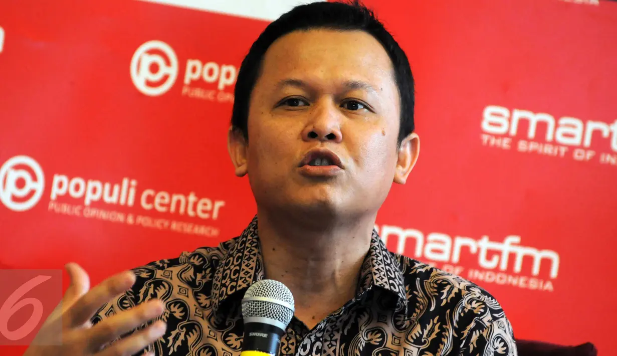Jubir Poros Partai Golkar, Andi Harianto Sinulingga saat menghadiri Diskusi "Kas Parpol Anggaran Rakyat atau Konglomerat", Jakarta, Sabtu (9/1/2016). Andi mendukung wacana pembiayaan partai politik oleh negara. (Liputan6.com/Helmi Afandi) 